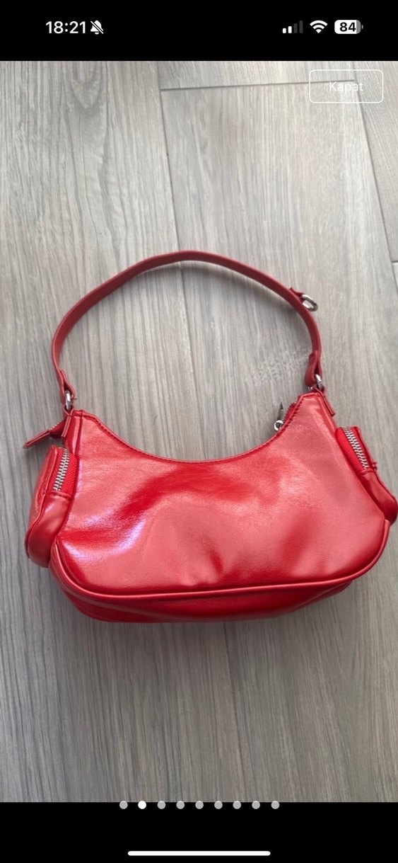 Fermuarlı Parlak Kırmızı Deri Kadın Çanta - Görsel 4