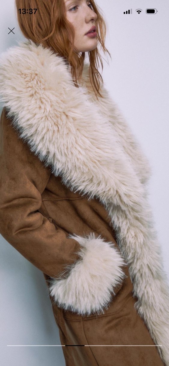 Kahverengi Süet Yakası Kürklü Uzun Kadın Kaban - Görsel 3