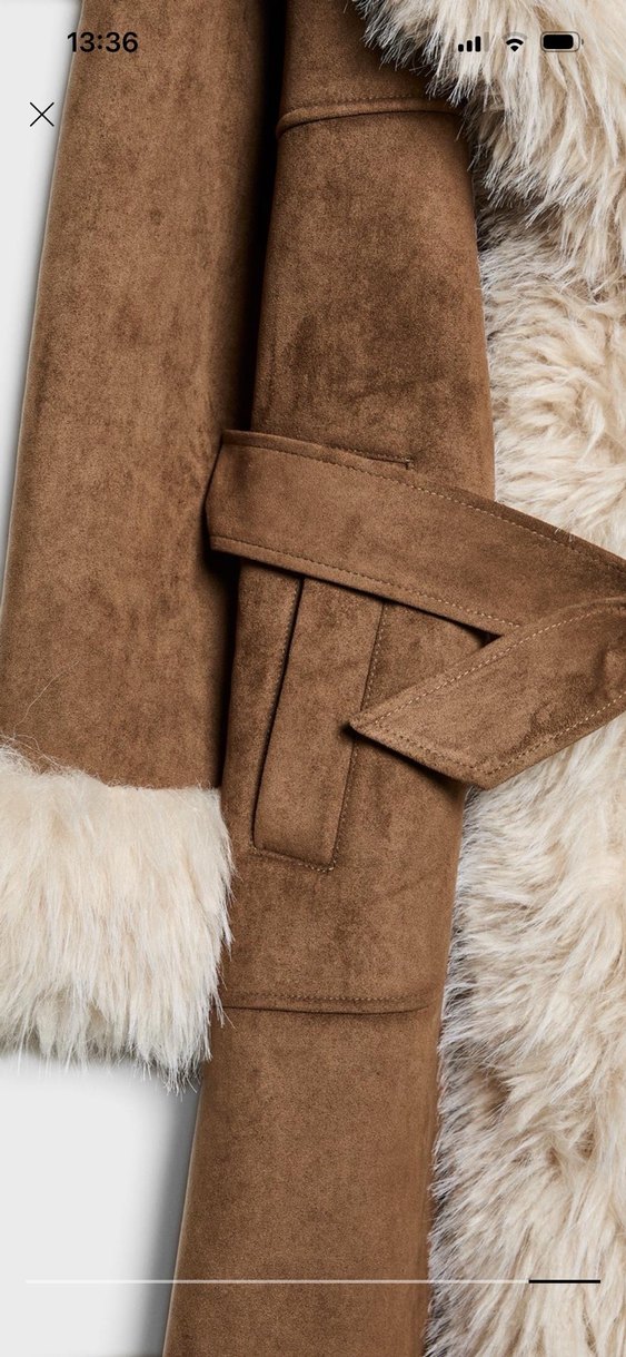 Kahverengi Süet Yakası Kürklü Uzun Kadın Kaban - Görsel 4