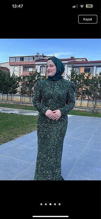 l Beden yeşil Renk Tesettür abiye