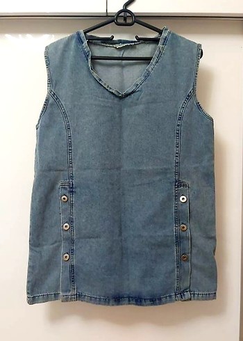 Kadın Mavi Denim Kolsuz V Yaka Yelek