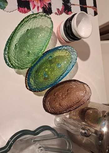 Renkli Cam Kase ve Metal Çaydanlık Seti - Görsel 3