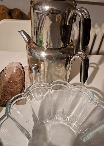 Renkli Cam Kase ve Metal Çaydanlık Seti - Görsel 4