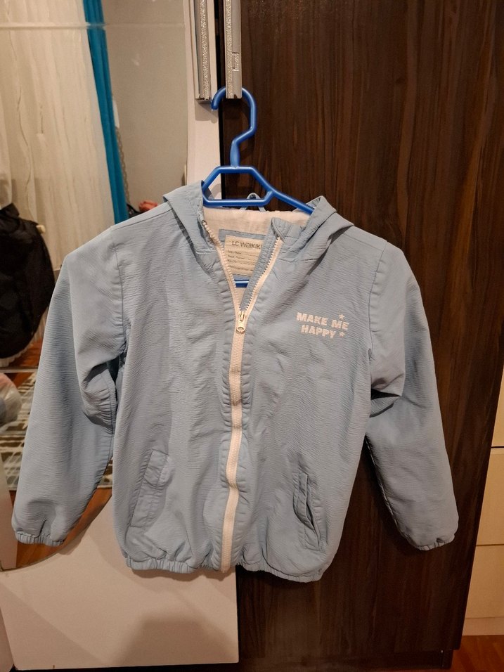 Kapüşonlu Mavi  kız Çocuk Ceket - Görsel 3