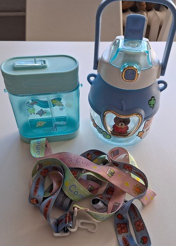 Renkli Çocuk Termos Şişesi Mavi 2 tane - Görsel 3