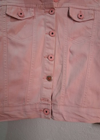 Kız Çocuk Düğmeli Pembe Kot Ceket - Görsel 4