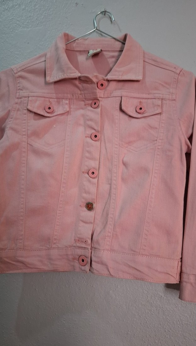 Kız Çocuk Düğmeli Pembe Kot Ceket - Görsel 3