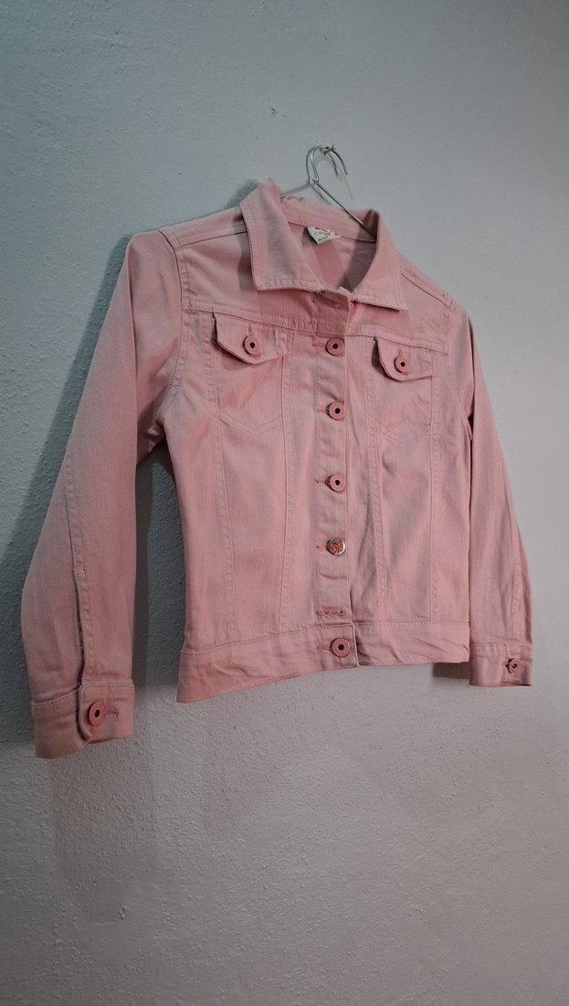 Kız Çocuk Düğmeli Pembe Kot Ceket - Görsel 5