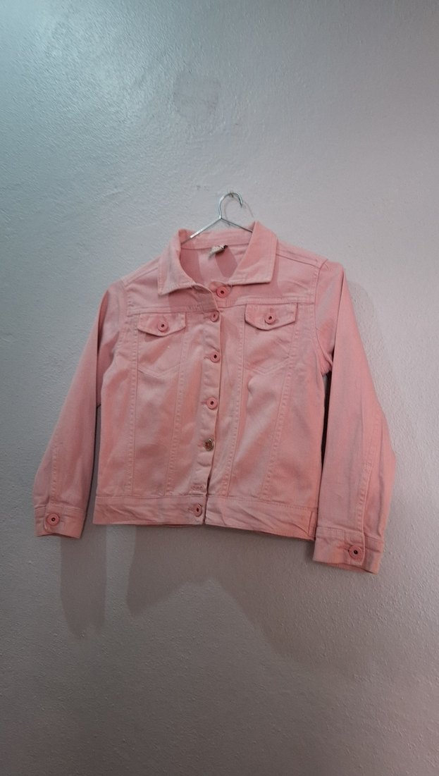 Kız Çocuk Düğmeli Pembe Kot Ceket - Görsel 2