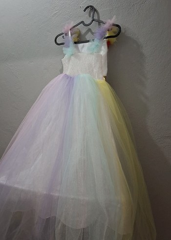 Çok Renkli Çocuk Abiye Elbise ayakkabı hediyeli - Görsel 7