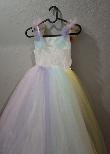 Çok Renkli Çocuk Abiye Elbise ayakkabı hediyeli - Görsel 5