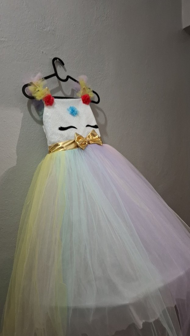 Çok Renkli Çocuk Abiye Elbise ayakkabı hediyeli - Görsel 3