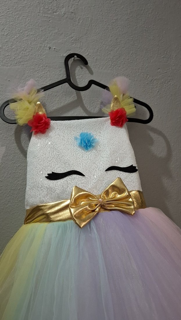 Çok Renkli Çocuk Abiye Elbise ayakkabı hediyeli - Görsel 4