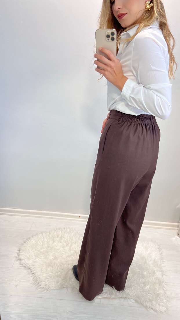 Acı Kahve Pile Detaylı Pantolon - Görsel 4
