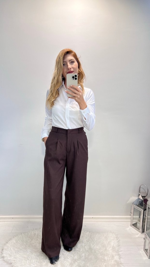 Acı Kahve Pile Detaylı Pantolon - Görsel 2