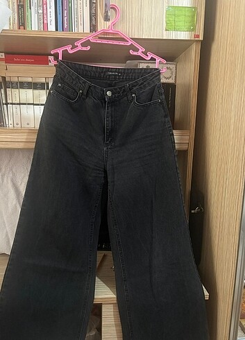 Soldurulmuş siyah yüksek bel wide leg jean