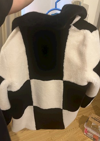 Mango Siyah Beyaz Kareli Kürk Ceket dama damali - Görsel 6