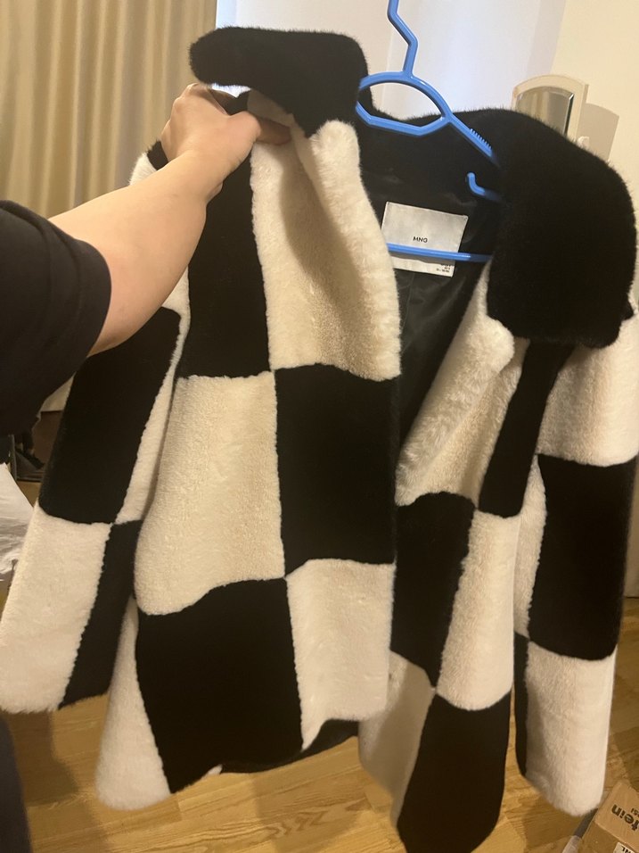 Mango Siyah Beyaz Kareli Kürk Ceket dama damali - Görsel 5