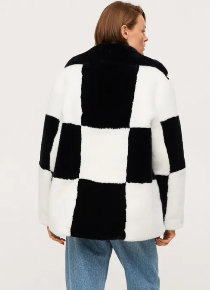 Mango Siyah Beyaz Kareli Kürk Ceket dama damali - Görsel 3