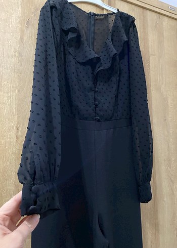 Kadın Siyah Uzun Kollu Uzun Kombinezon - Görsel 5