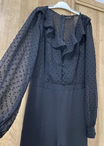 Kadın Siyah Uzun Kollu Uzun Kombinezon - Görsel 4