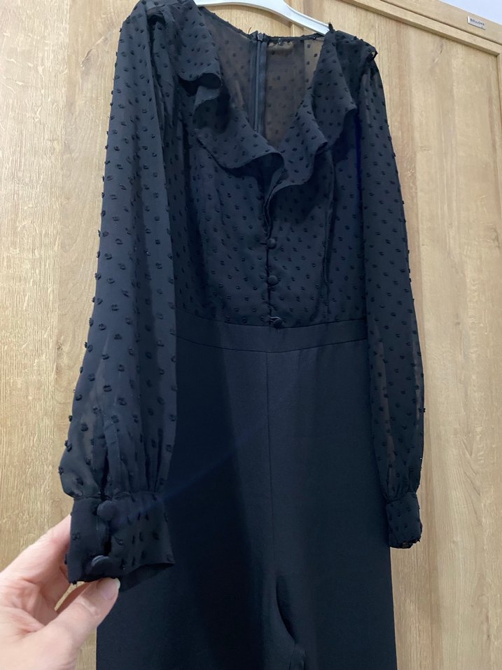 Kadın Siyah Uzun Kollu Uzun Kombinezon - Görsel 5