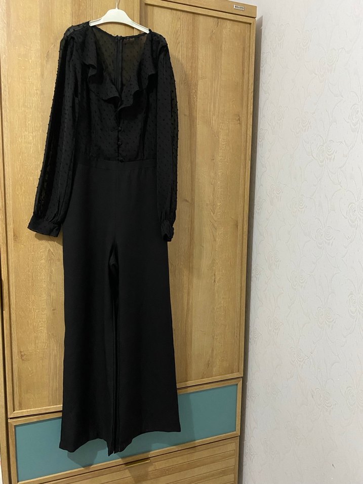 Kadın Siyah Uzun Kollu Uzun Kombinezon - Görsel 2