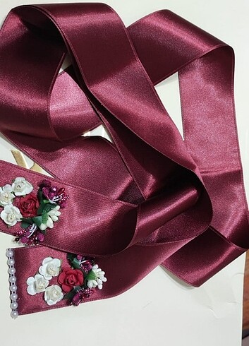 Bordo gelin kuşağı ve saç aksesuarı 