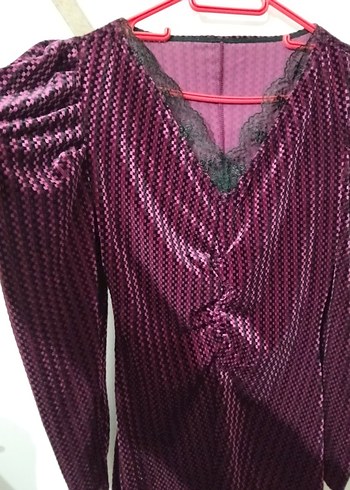 Bordo kadife V Yakalı - Görsel 6