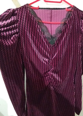 Bordo kadife V Yakalı - Görsel 5