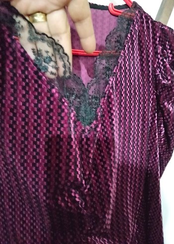 Bordo kadife V Yakalı - Görsel 3