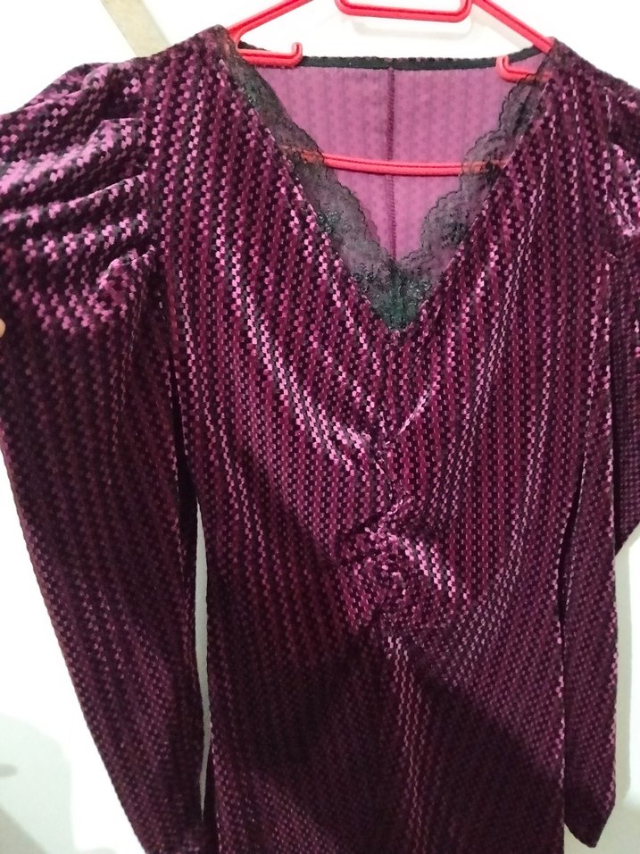 Bordo kadife V Yakalı - Görsel 5