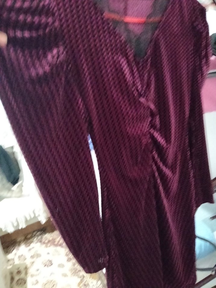 Bordo kadife V Yakalı - Görsel 2