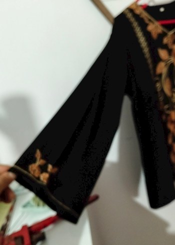 Uzun Kollu Siyah Nakışlı Bohem üst - Görsel 7