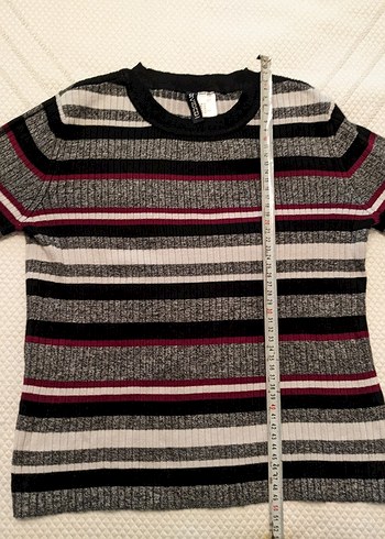 Gri Çizgili Triko Kadın Kazak - Görsel 4