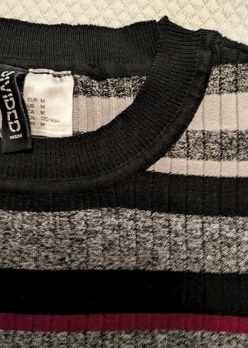 Gri Çizgili Triko Kadın Kazak - Görsel 2