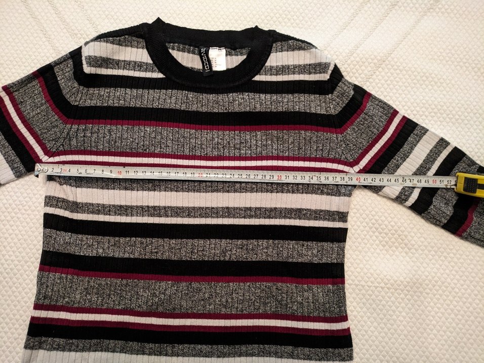 Gri Çizgili Triko Kadın Kazak - Görsel 3