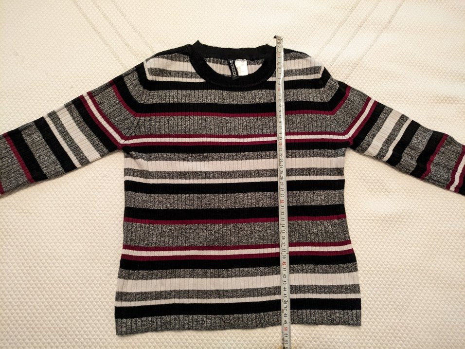 Gri Çizgili Triko Kadın Kazak - Görsel 4