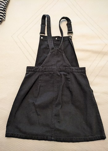 Düğmeli Siyah Denim Kısa Elbise Salopet - Görsel 5