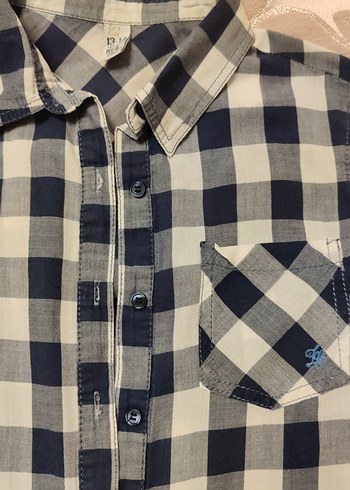 Lacivert Kareli Kız Çocuk Gömlek - Görsel 3