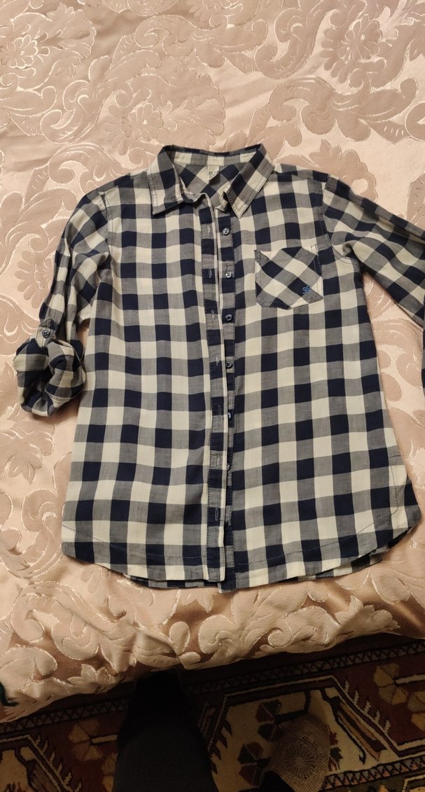 Lacivert Kareli Kız Çocuk Gömlek - Görsel 2