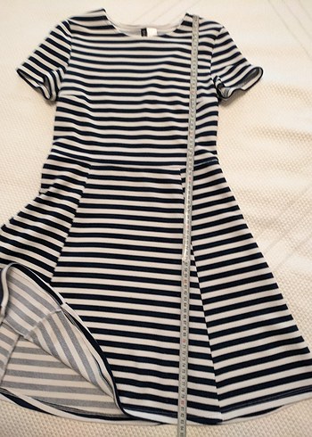 Mavi Çizgili Kısa Kollu Midi Elbise - Görsel 2