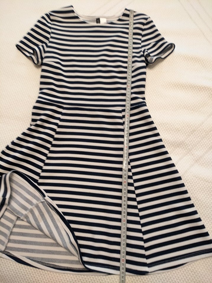 Mavi Çizgili Kısa Kollu Midi Elbise - Görsel 2