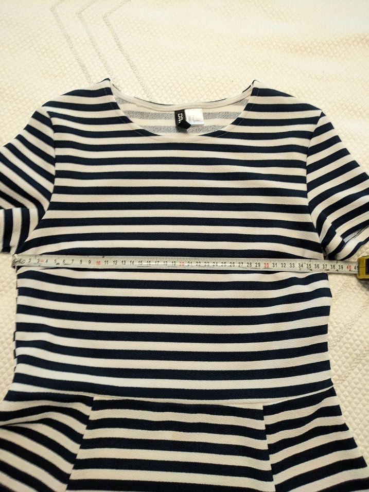 Mavi Çizgili Kısa Kollu Midi Elbise - Görsel 5