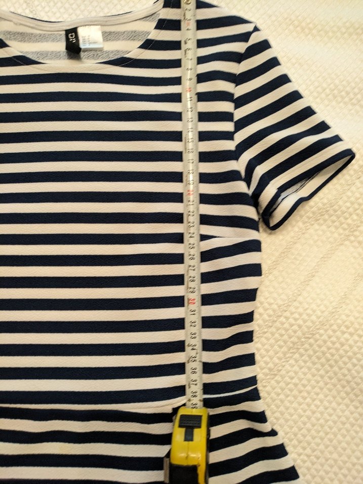 Mavi Çizgili Kısa Kollu Midi Elbise - Görsel 4