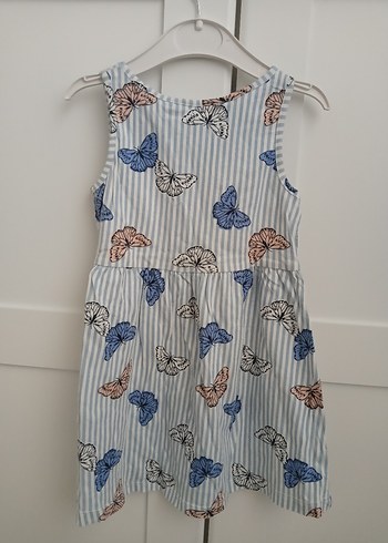 Kelebek Desenli Mavi Kısa kollu Kız Elbise - Görsel 3