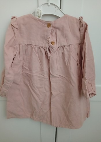 kız çoçuk uzın kollu kot pembe renkli elbise - Görsel 2