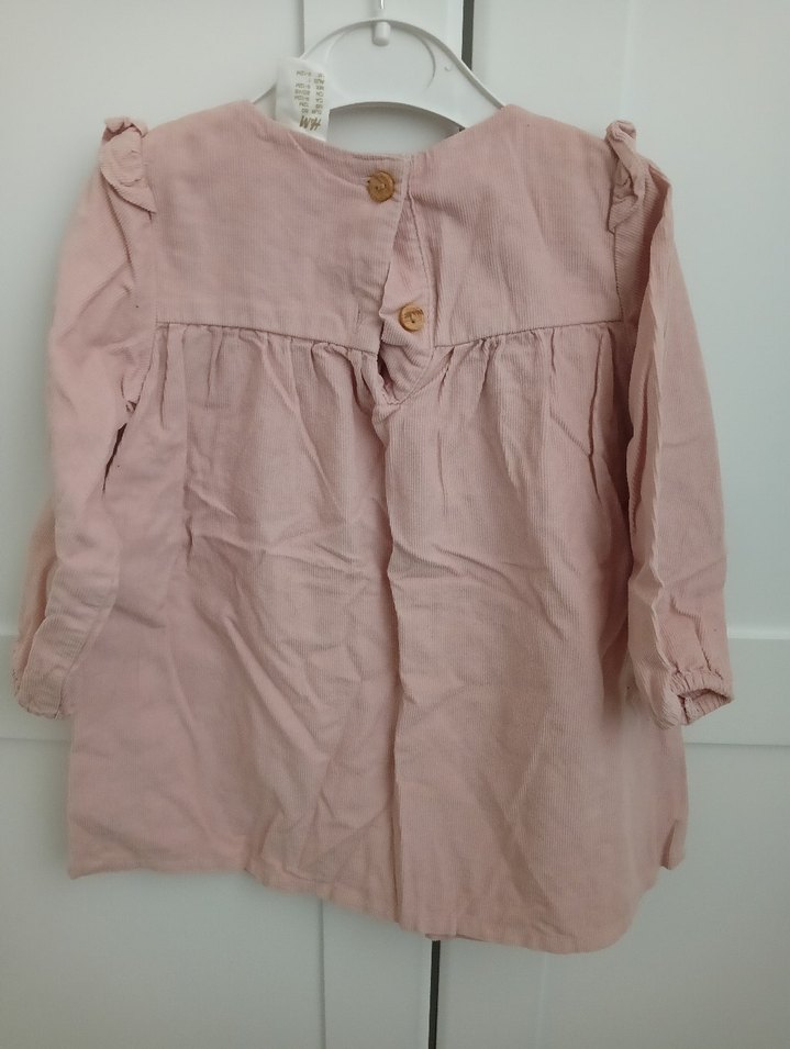 kız çoçuk uzın kollu kot pembe renkli elbise - Görsel 2