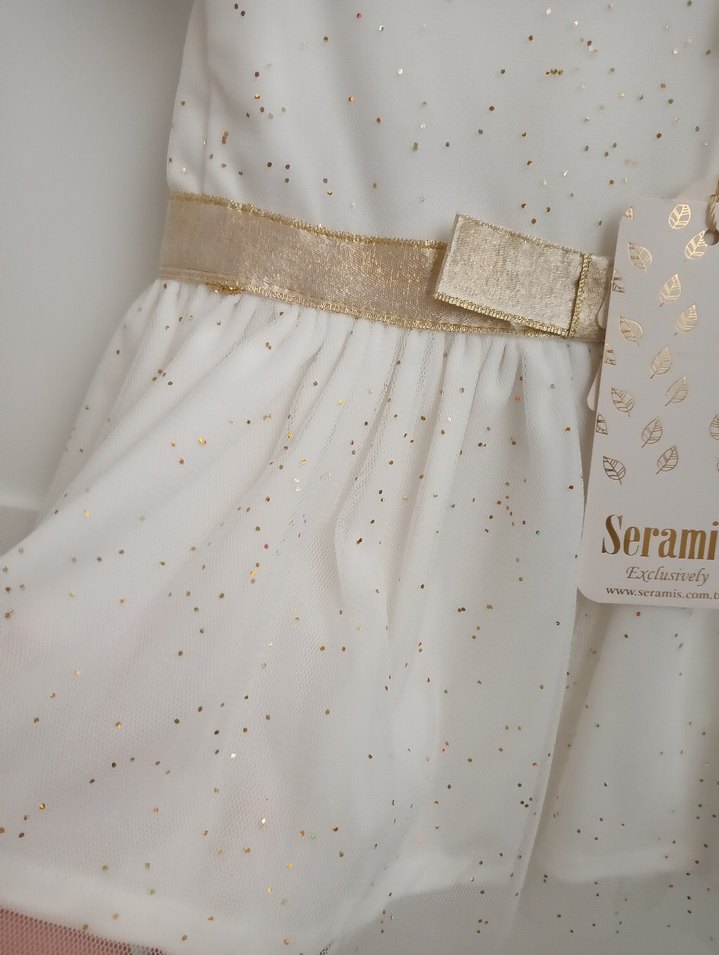 Kız Çocuk Beyaz Kemerli Elbise - Görsel 2