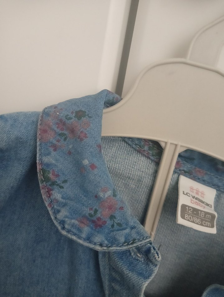 Kız Çocuk Mavi Uzun Kollu Denim Elbise - Görsel 3